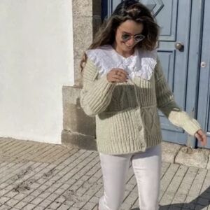 Zara Sage Green Jewel Button Wool Blend Cardigan Size S